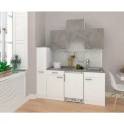 Küchenzeile Economy mit Geräten 180 cm Weiß/Beton Dekor Modern