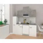 Möbelix Küchenzeile Economy mit Geräten 180 cm Weiß/Beton Dekor Modern