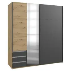 Schwebetürenschrank mit Glas + Laden 179cm Aurich, Graphit