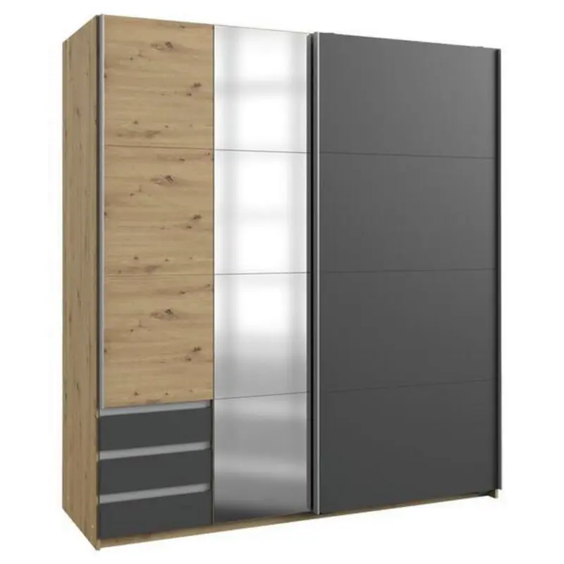 Schwebetürenschrank mit Glas + Laden 179cm Aurich, Graphit