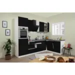 Möbelix Küchenzeile Premium mit Geräten 280 cm Weiß/Schwarz Modern