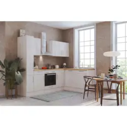 Einbauk&uuml;che Eckk&uuml;che M&ouml;belix Premium mit Ger&auml;ten 250x172 cm Wei&szlig;/Eiche Dekor