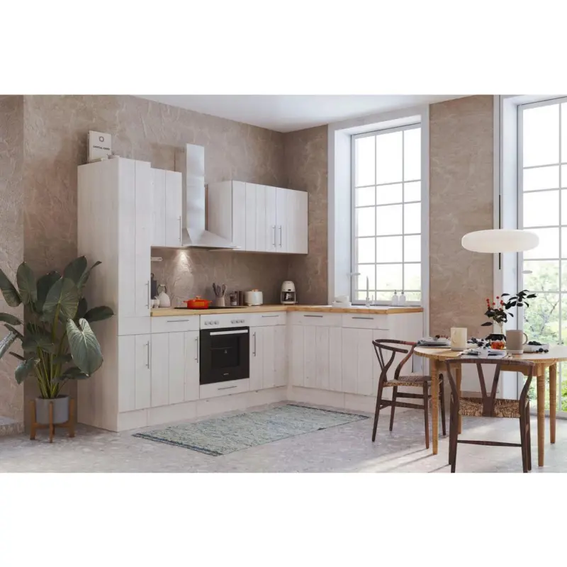 Einbauk&uuml;che Eckk&uuml;che M&ouml;belix Premium mit Ger&auml;ten 250x172 cm Wei&szlig;/Eiche Dekor