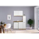 Möbelix Miniküche mit Kühlschrank + Kochfeld 130 cm Weiß/Eiche