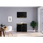Möbelix Miniküche mit Kühlschrank + Kochfeld 100 cm Schwarz/Eiche