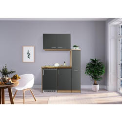 Miniküche mit Kühlschrank + Kochfeld 130 cm Grau/Eiche