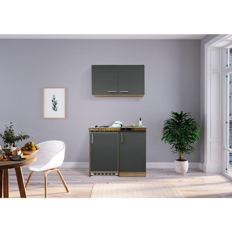 Miniküche mit Kühlschrank + Kochfeld 100 cm Grau