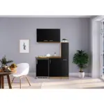 Möbelix Miniküche mit Kühlschrank + Kochfeld 130 cm Schwarz/Eiche