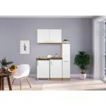 Möbelix Miniküche mit Kühlschrank + Kochfeld 130 cm Weiß/Eiche