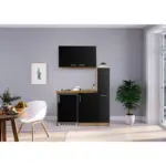 Möbelix Miniküche mit Kühlschrank + Kochfeld 130 cm Schwarz/Eiche