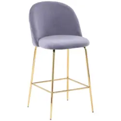 Barhocker Mit Lehne Artdeco Samt Grau/goldfarben