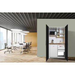 Schrankküche mit Mikrowelle + Kühlschrank 104cm Weiß/Schwarz