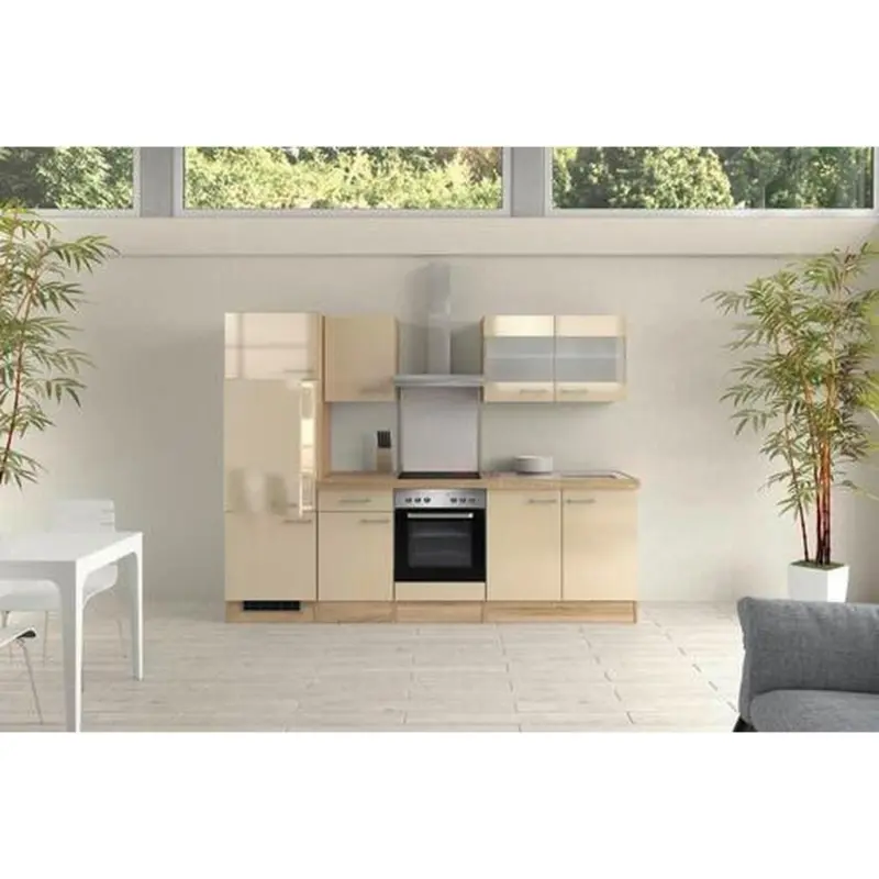 K&uuml;chenzeile Nepal mit Ger&auml;ten 270 cm Kaschmir/Eiche Dekor