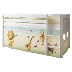 Kinderbett Malte 90x200cm Holz Massiv Weiß/safari Mit Vorhang