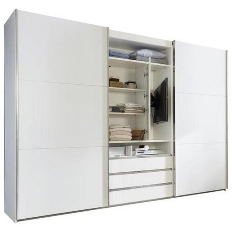 Schwebetürenschrank mit Laden 300cm Magicglas, Weiß