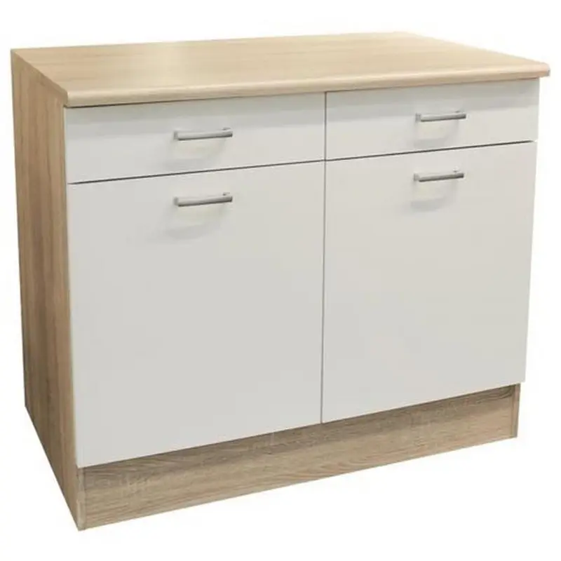 Küchenunterschrank Andy 100 cm Weiß/Eiche Dekor mit Laden