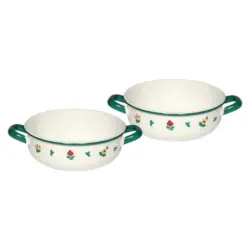 Schüssel Metall Grün/Weiß mit Blumenmotiv 2 -Teilig