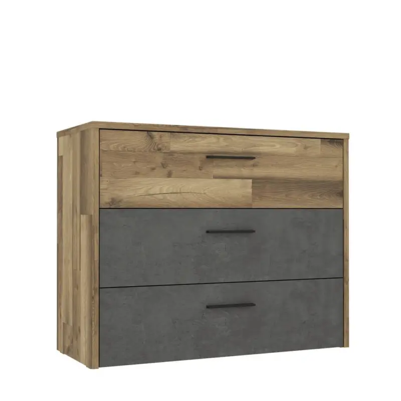 Kommode 100 cm Ricciano, Eiche Dekor/ Dunkelgrau