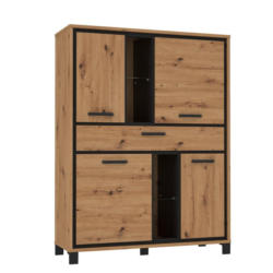 Highboard B: 120 cm Trondheim, Artisan Eiche Dekor/ Schwarz