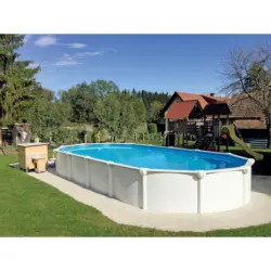 Stahlwandpool Oval Kwad mit Leiter und Pumpe L: 730 cm