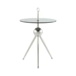 Beistelltisch Mit Glasplatte Rund Ontario, Grau/silber