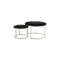 Hocker Becky Schwarz Silber Sitz Gepolstert 2er-Set