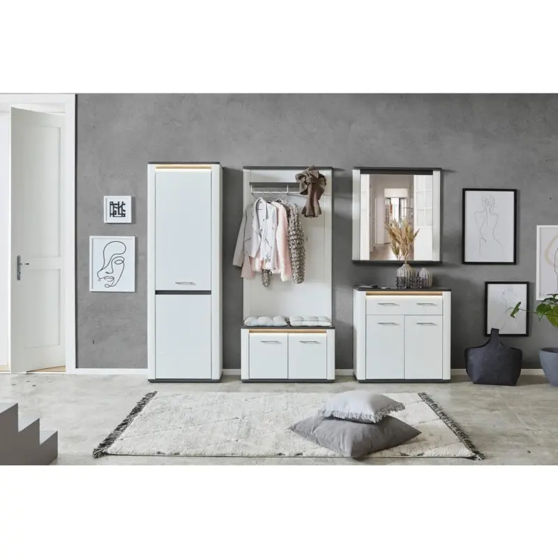 Garderoben-set Alassio Wei&szlig; /matera 5-Tlg. Mit Led-Leisten