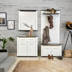 Garderoben-Set Alassio Wei&szlig; /Matera 4--teilig. mit LED-Leisten