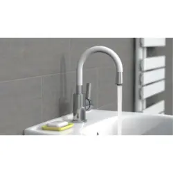 Waschtischarmatur Flexo N Chrom/Weiß, Flexibler Auslauf