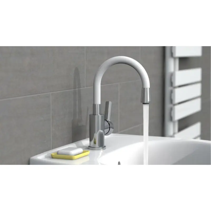 Waschtischarmatur Flexo N Chrom/Weiß, Flexibler Auslauf