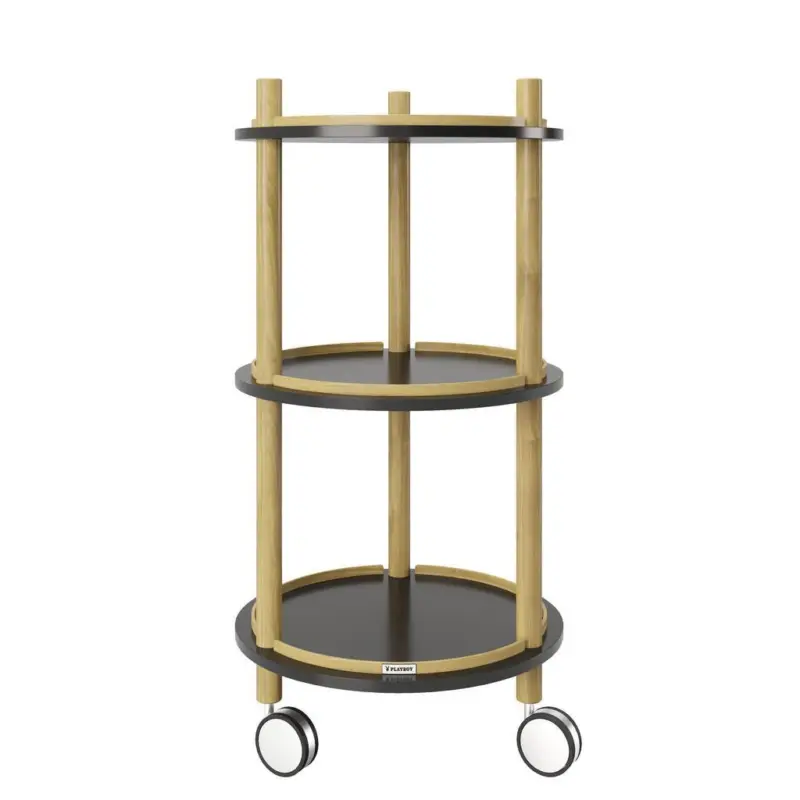 Beistelltisch Auf Rollen Mit Ablagen Carly Bambus/schwarz