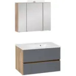 M&ouml;belix Badm&ouml;bel-set 3-tlg. Inkl. Led Helsinki B: 80 Cm, Grau/eiche
