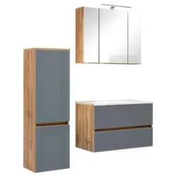 Badmöbel-Set 4-Tlg. inkl. LED Helsinki, Grau/Eiche