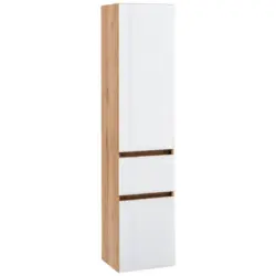 Hochschrank grifflos Helsinki 40cm Weiß/Eiche Dekor