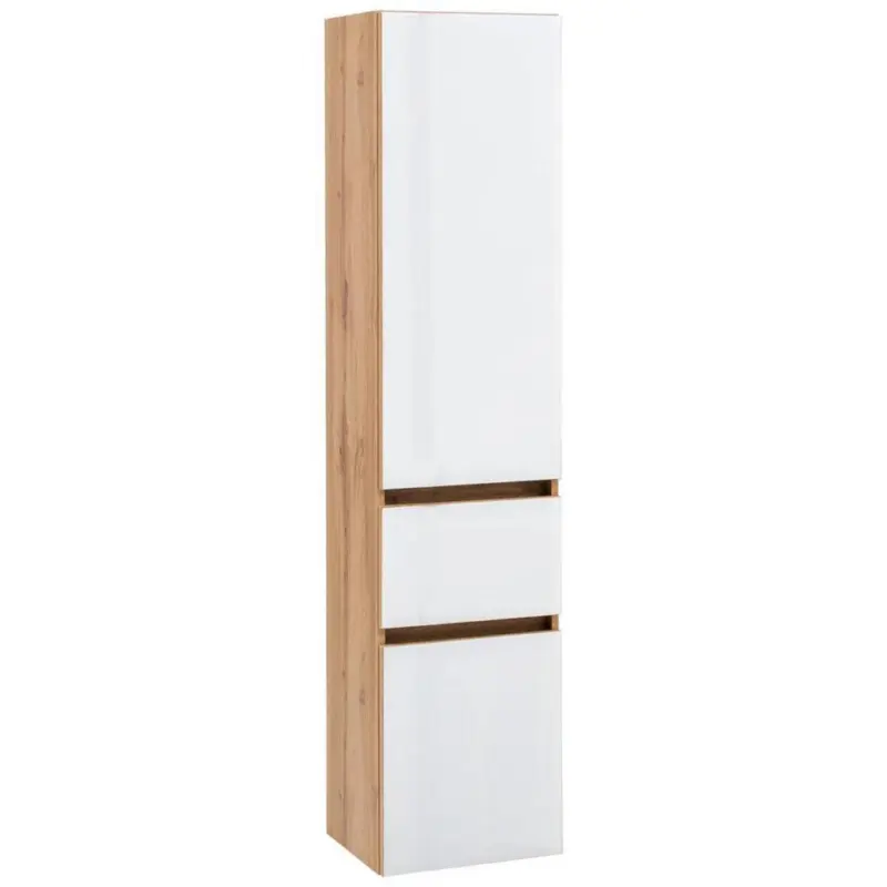 Hochschrank grifflos Helsinki 40cm Weiß/Eiche Dekor