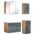 Möbelix Badmöbel-Set 5-Tlg. inkl. LED Helsinki, Grau/Eiche