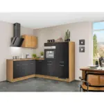 Möbelix Einbauküche Eckküche Möbelix Ip 4050 mit Geräten 200x230 cm Schwarz/Eiche Dekor