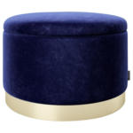 Möbelix Pouf Sue Samt Blau/Goldfarben DxH 55x35 cm mit Stauraum