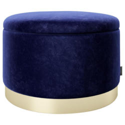 Pouf Sue Samt Blau/Goldfarben DxH 55x35 cm mit Stauraum