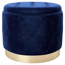 Pouf Liz Samt Blau/Goldfarben DxH 50x40 cm mit Stauraum