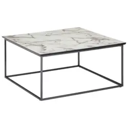 Couchtisch In Marmoroptik mit Stahlgestell Weiß/Schwarz