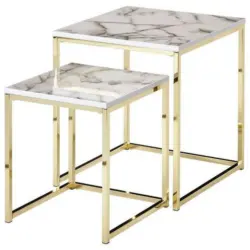 Beistelltisch 2er-set In Marmoroptik, Wei&szlig;/gold