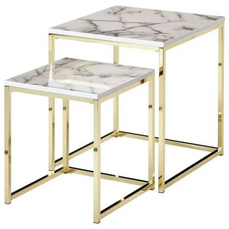 Beistelltisch 2er-set In Marmoroptik, Wei&szlig;/gold