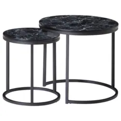 Beistelltisch Rund 2er-set In Marmoroptik Schwarz