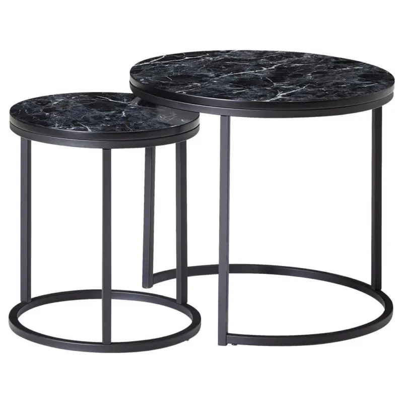Beistelltisch Rund 2er-set In Marmoroptik Schwarz