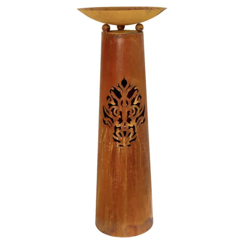 Dekosäule mit Schale Metall Rostbraun H: 107 cm