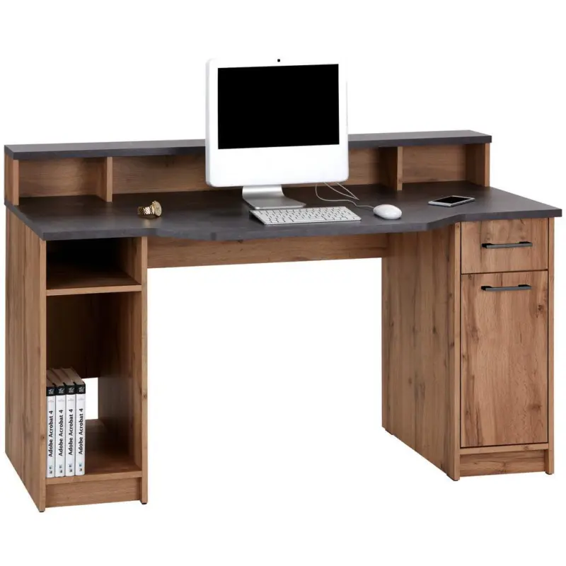 Schreibtisch mit Stauraum B 150 cm H 91cm Tobi Beton/ Dekor