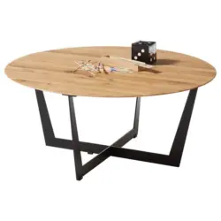 Couchtisch Rund mit Holzplatte Kenny, Eiche/Schwarz