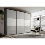 Möbelix Schwebetürenschrank Glasfront 280cm Includo, Hellgrau/Weiß