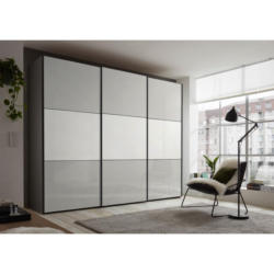 Schwebetürenschrank Glasfront 280cm Includo, Hellgrau/Weiß